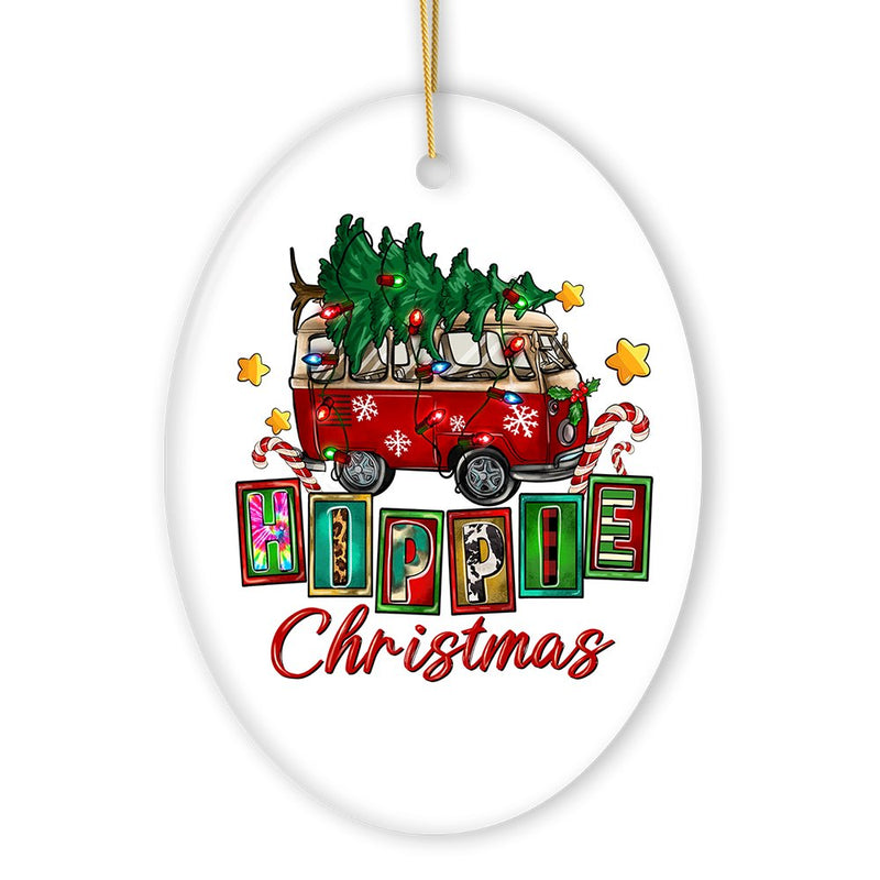 Hippy Christmas Festive and Fun Holiday Ornament with Van and Tree