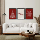 Red Christmas Set Xmas Tree Snowflake Art Poster by Wall Art Set