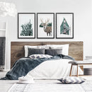 Rustic Christmas Wall Art Set. Trees, Deer, Green Log Cabin by Wall Art Set