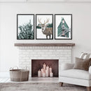 Rustic Christmas Wall Art Set. Trees, Deer, Green Log Cabin by Wall Art Set