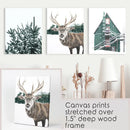 Rustic Christmas Wall Art Set. Trees, Deer, Green Log Cabin by Wall Art Set