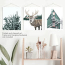 Rustic Christmas Wall Art Set. Trees, Deer, Green Log Cabin by Wall Art Set