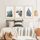 Rustic Christmas Wall Art Set. Trees, Deer, Green Log Cabin by Wall Art Set