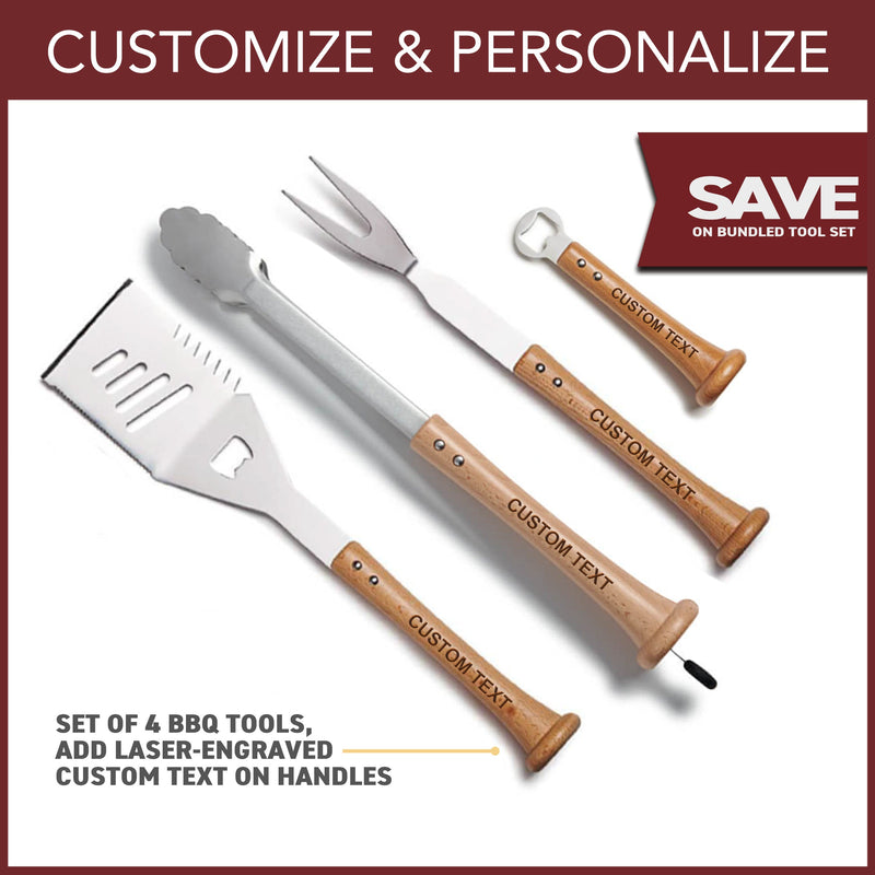 Stainless Steel Grill Tools Set 4-Piece With Customized Handles Home Run Edition For Baseball Fans