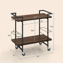 2-Tier Home Bar Cart with Lockable Wheels and Heavy-Duty Metal Frame-Rustic Brown by LJGDeals