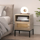 Home Boho Style Accent Table with Open Shelf and 1 Door Cabinet-Natural by DirectDeals