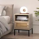 Home Boho Style Accent Table with Open Shelf and 1 Door Cabinet-Natural by LJGDeals