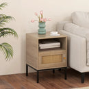 Home Boho Style Accent Table with Open Shelf and 1 Door Cabinet-Natural by LJGDeals