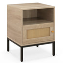Home Boho Style Accent Table with Open Shelf and 1 Door Cabinet-Natural by DirectDeals