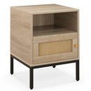 Home Boho Style Accent Table with Open Shelf and 1 Door Cabinet-Natural by LJGDeals