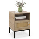 Home Boho Style Accent Table with Open Shelf and 1 Door Cabinet-Natural by DirectDeals