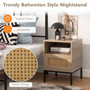 Home Boho Style Accent Table with Open Shelf and 1 Door Cabinet-Natural by LJGDeals