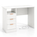 Home Office Desk with Power Outlet 3 Storage Drawers and Open Compartment-White by LJGDeals