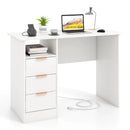 Home Office Desk with Power Outlet 3 Storage Drawers and Open Compartment-White by LJGDeals