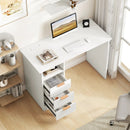 Home Office Desk with Power Outlet 3 Storage Drawers and Open Compartment-White by LJGDeals