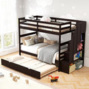 Home Wood Bunk Bed with Guard Rail and 4-step Storage Stairs No Box Spring Needed by LJGDeals
