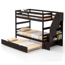 Home Wood Bunk Bed with Guard Rail and 4-step Storage Stairs No Box Spring Needed by LJGDeals