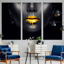 Honey Gold Lips and Black Woman Photograph Canvas, Black