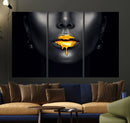 Honey Gold Lips and Black Woman Photograph Canvas, Black