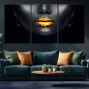 Honey Gold Lips and Black Woman Photograph Canvas, Black