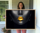 Honey Gold Lips and Black Woman Photograph Canvas, Black