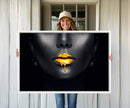 Honey Gold Lips and Black Woman Photograph Canvas, Black
