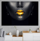 Honey Gold Lips and Black Woman Photograph Canvas, Black