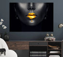 Honey Gold Lips and Black Woman Photograph Canvas, Black