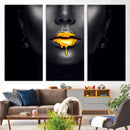 Honey Gold Lips and Black Woman Photograph Canvas, Black