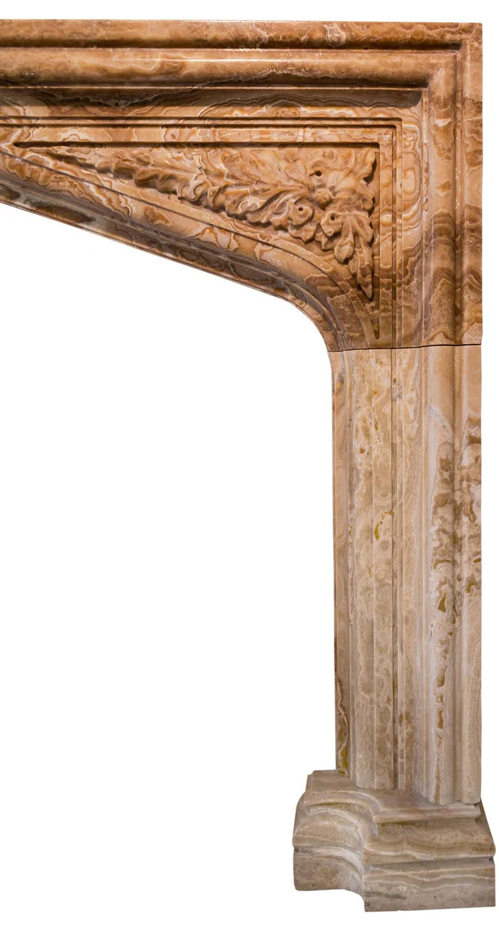 Honey Onyx Translucent Natural Stone French Villa Style Hand-carved Fireplace Surround (W)6" (L)57" (H)52"