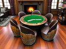 Whiskey & Wine Barrel Game Table Set — Poker Top and Dining Top Included, 6 Chairs