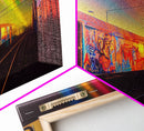 Urban graffiti, graffiti covered train cars, urban art, 3 piece canvas, 3 piece wall art, synthwave dystopian art
