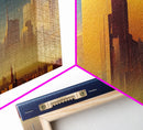Huge Cyberpunk Desert Metropolis, Video game concept art, Framed Canvas Print, Ready To Hang Framed Wall Art, Living Room Decor