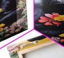 Portrait of a happy gorilla holding flowers, Framed Canvas Print, Ready To Hang Framed Wall Art