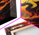 Fiery Dragon Burning Down Forest Canvas Print - Mystical Fantasy Wall Art Home Decor Artwork
