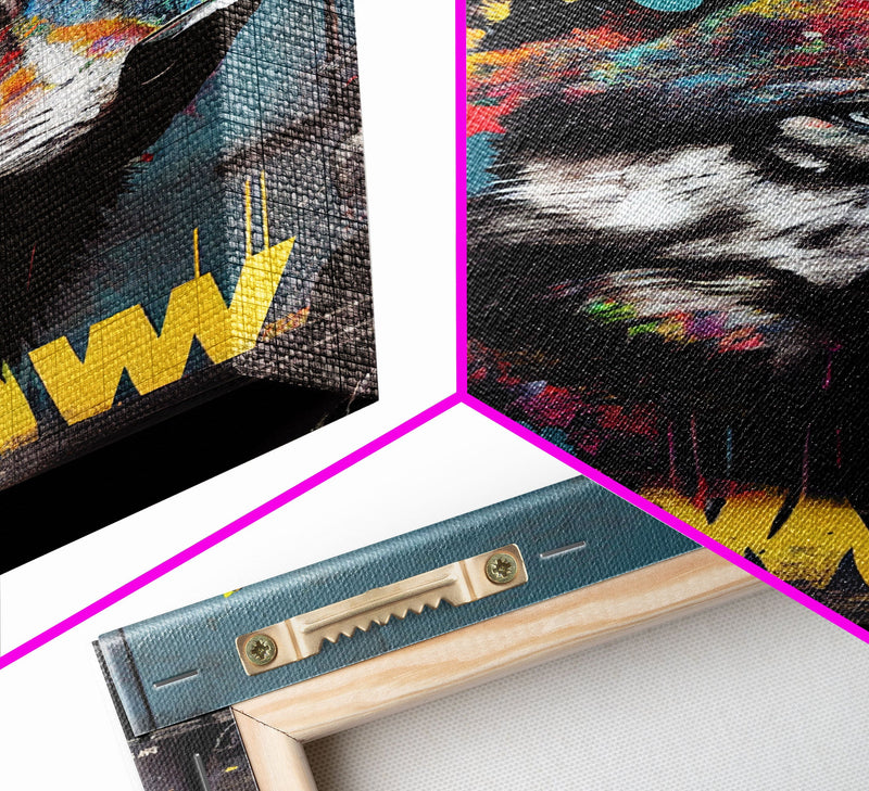 Wolf graffiti on a subway train car, framed canvas print, framed wall art