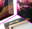 Colorful farmhouse art, Highland cow, Scotland cattle, framed canvas print, pink cow