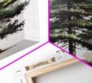 Pine Tree Watercolor Wall Art Canvas Print - Vibrant Colorful Nature Scene Artwork, lakehouse art