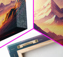 Watercolor mountain at sunset, pastel, subdued colors, framed canvas print
