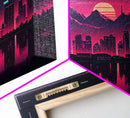 Cyberpunk Vancouver, Futuristic city skyline art, framed canvas print