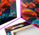 Gold fish art, Aquarium canvas print, framed ocean wall art, school of koi