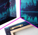 Vaporwave Full moon over the lake at midnight, framed canvas print, subdued art, watercolor painting print
