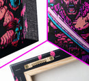 Barbarian pixel art, vaporwave RPG concept art, framed canvas print