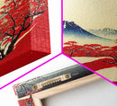 Mt. Fuji in the winter, Japanese style art, Japanese maple trees, framed canvas print, unique retro style art