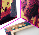Retrowave watercolor painting of an African Lion, framed canvas print, unique large format wall art