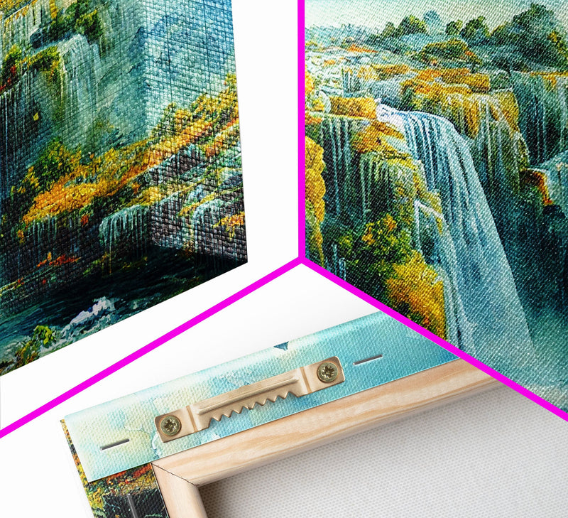 Water color painting of beautiful waterfalls, framed canvas print