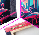 Pink Flamingos, Vaporwave aesthetic style art, framed canvas print, framed wall art