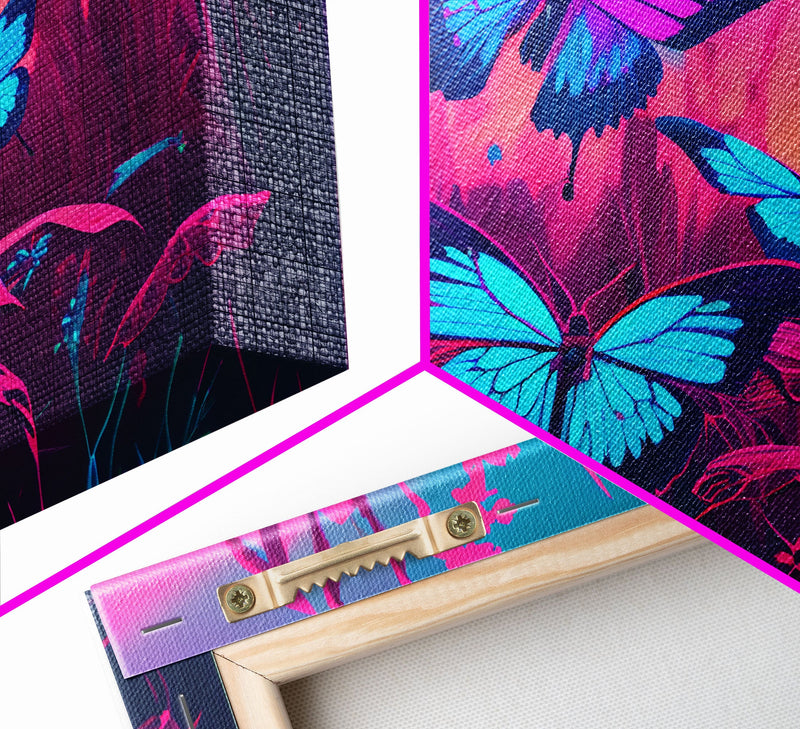 Beautiful butterfly art, vaporwave aesthetic pastel art, framed canvas print, synthwave art