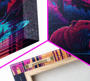 Cute beaver in a river, pink vaporwave art, animal  prints, framed canvas print, framed wall art