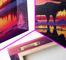 Moose of Canada, retrowave inspired Nature art, framed canvas print, cabin art, colorful farmhouse decor
